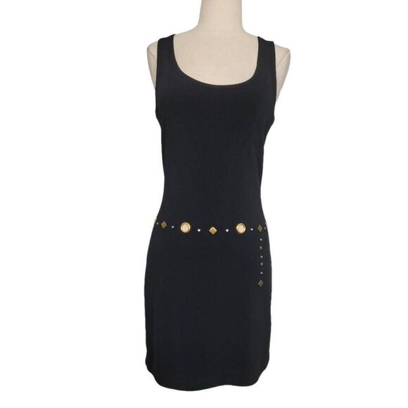 Vintage Miss Ashlee Black Grommet Sheath Mini Dress Sz XS Studded 70s‎ 80s Style - Picture 1 of 7